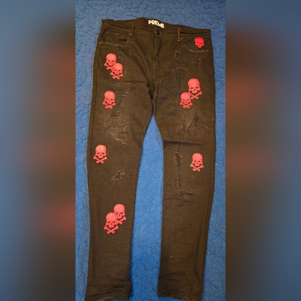 Preme Black Jeans with Red Skull Design